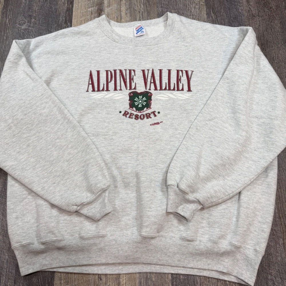 Vintage 90s Jerzees Alpine Valley Resort Crewneck Sweatshirt XXL Grey USA 1993